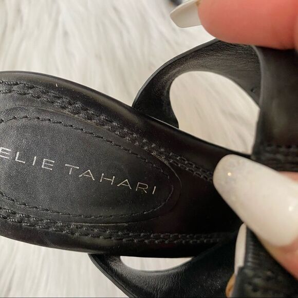 Elie Tahari Black White Snakeskin Heel Sandals 6.5 - Picture 6 of 9